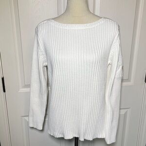 Lauren Ralph Lauren Cotton White Ribbed Long Sleeve Sweater Size XL